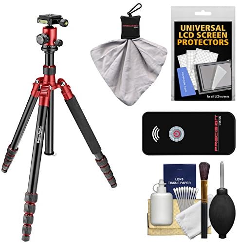 PrimaPhoto Big PHTRBRD 55.1" Foldable Tripod & Ball Head with Case (Red) with Wireless Shutter Release + Accessory Kit