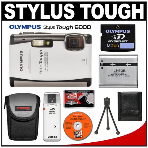 Olympus Stylus TOUGH-6000 Shockproof & Waterproof Digital Camera (White) + 2GB xD Card + Spare Li-50B Battery + Case + Cameta Bonus Accessory Kit Reviews