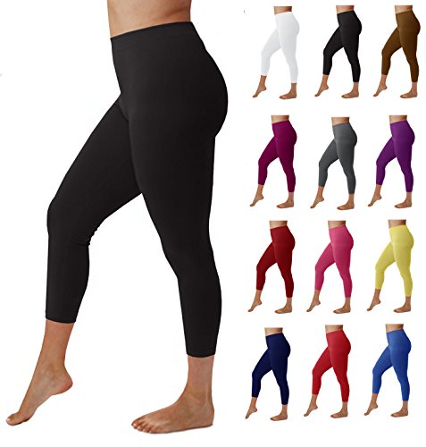Lush Moda Seamless Capri Length Basic Cropped Leggings - Plus Size