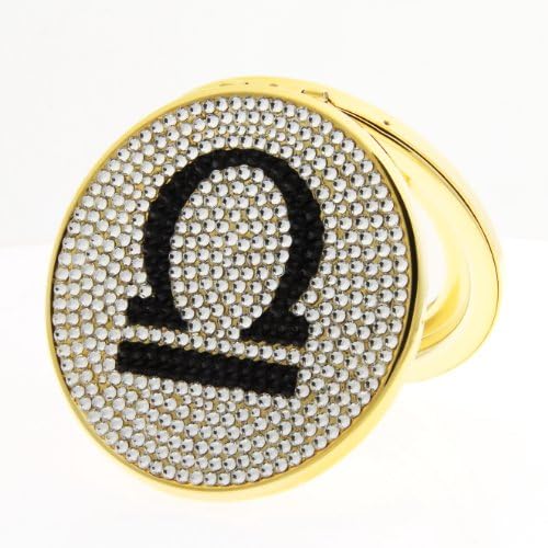 Crystal Encrusted Zodiac Sign Compact Round Mirror Libra Sign Covered with over 500 brilliant Swarovski Elements 3x Beauty Mirror