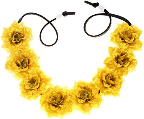 Isooak Rose Flowers Headband &amp; Bracelet Crown for Holiday Party Festival (golden)