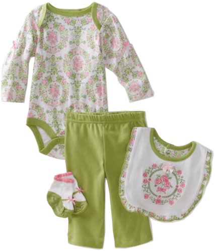 Vitamins Baby Baby-Girls Rose Bouquet 4-Piece Creeper Pant Set, Green, 6 Months