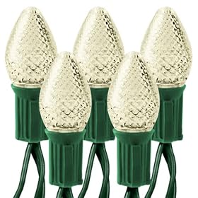 Warm White - 25 LED Bulbs - Faceted C7 Shape - Length 16.6 ft. - Bulb Spacing 8 in. - Green Wire - Christmas Light String - Superior Holiday Lighting 1100117
