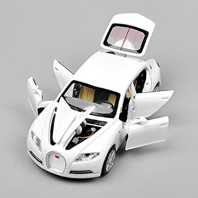 Collectible Alloy Diecast White Car Model 1/32 Bugatti Veyron 16C Galibier w/light&sound Pull Back Cars Model Kids Toys Gifts E (Color: White)