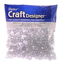 Pony Beads, Silver Glitter, 6 x 9mm, 245pc Pkg