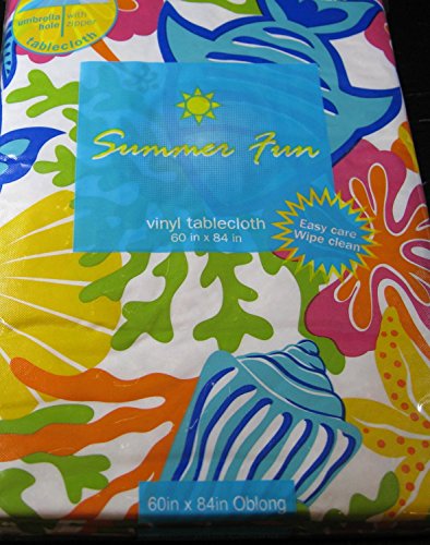 Summer Fun Summer Splash Flannel Back Vinyl Umbrella Tablecloths with Hole and Zipper-assorted Sizes (70 Round)