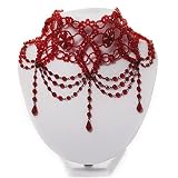 Stunning Hot Red Wide Beaded Choker (Silver Tone Metal)