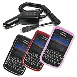 Black, Dark Red and Pink Silicone Skin Cover Cases with Car Charger for Blackberry 9630 Niagara Tour