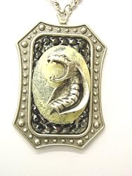 Large Rocker Pendant Metal Cobra Yellow Turquoise Unisex Snake Necklace