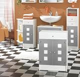 Badezimmer Beistellschrank Weiß Silber-Glas 80x60x32cm