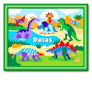 Olive Kids Dinosaurland Large Framed Art- Light Green Frame by Olive Kids