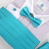 Dark Turquoise Formal Pre-tied Bow Tie Hanky and Cummerbund Cufflinks Set with Gift Box Cm1015  Turquoise