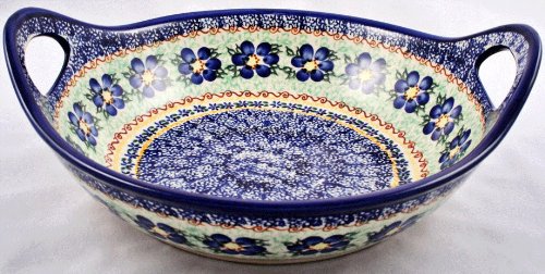Polish Pottery Deep Bowl w/handles 12.5 diameter x 4.5 High