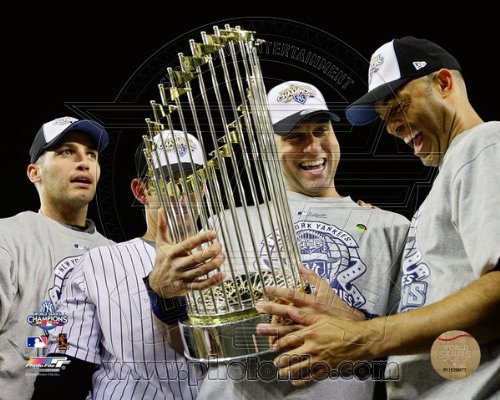 Derek Jeter Mariano Rivera Pettitte Posada New York Yankees 8x10 Color Photo World Series Trophy