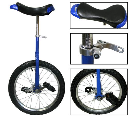 New Deluxe 16" Inch Unicycle Uni-cycle Unicycles Wheel Cycling Chrome Blue Color