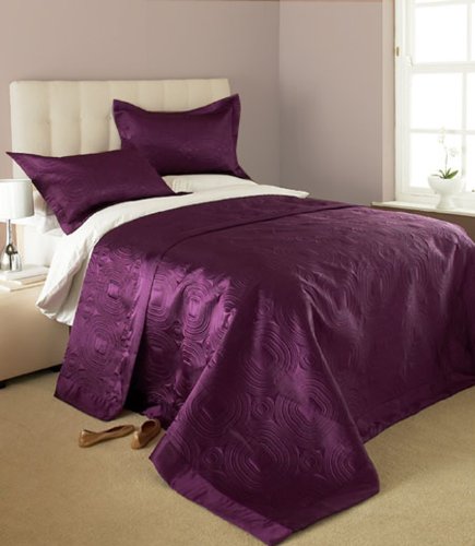 AUBERGINE SATIN BEDSPREAD THROW & PILLOW SHAM SET DOUBLE / KING SIZE