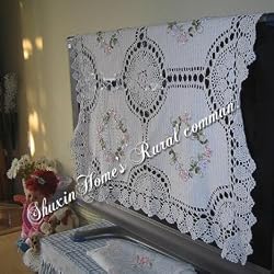 Hand Crochet Lace Silk Ribbon Embroidery Table Cloth33"X33"