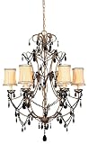 World Imports Lighting 1746-90 Montreaux 6-Light Chandelier with Black Crystals and Shades, Antique Gold