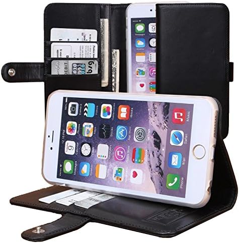 iPhone 6 Plus, 6s Plus Wallet "The Classic" w/ Kickstand &amp; Snap Latch (Black). The Best Full Grain Vegetable Tanned Italian Leather.