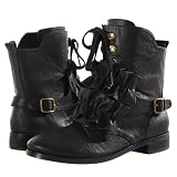 My Boo Ruffle Lace Up Military Ankle Boots BLACK