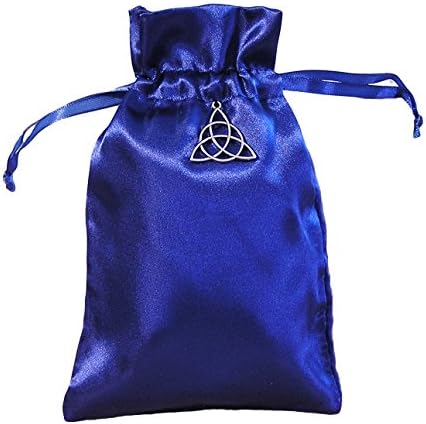 Quixotic Creations Tarot Rune Gift Bag with Irish Celtic Knot Triquetra Charm Royal Blue Satin 5 inch x 8 inch