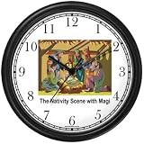 The Nativity Scene with the Magi (Three Wise Men) - Christian Theme Wall Clock by WatchBuddy Timepieces (Black Frame)