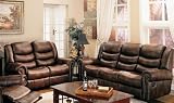 2pc Recliner Sofa Set with Nail Head Trim in Brown Leather Like Fabric