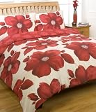 Poppy Cream Red Double Flower Duvet Cover Quilt Set