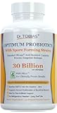 Optimum Probiotics: 30 Billion with Spore Forming Strains & Delay Release - Great Nutritional Supplement for Post-Antibiotic, Health & Immune Support
