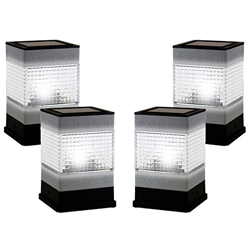 (4 Pack) Solar Power Square Outdoor Garden Pathway Deck Dock Patio Fence Post Light
