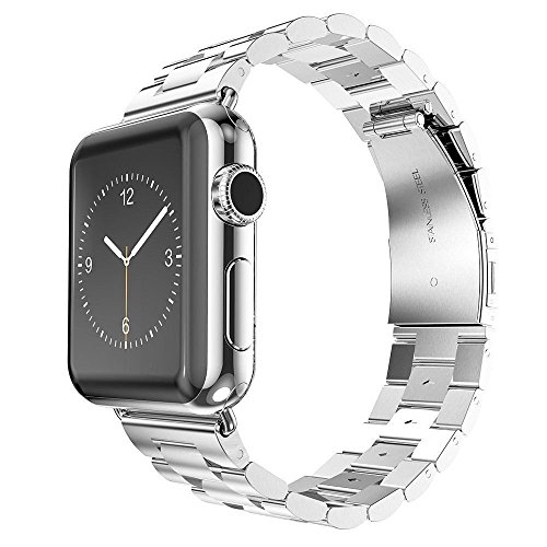 Apple Watch Band, Stainless Steel Butterfly Buckle Watch Strap (Silver - 42mm)