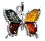 Multicolor Amber and Sterling Silver Butterfly Pendant