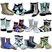 TeeHee Little Boys and Toddler Cotton Crew Socks 12 Pair Pack Gift Box (9-10 Years, Bold Lined Sport & Camo)