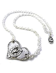 Cowgirl at Heart - Sterling Silver Plated Horseshoe and Heart Pendant Necklace, 18"