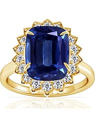 14K Yellow Gold Cushion Cut Blue Sapphire Ring With Sidestones (GIA Certificate)