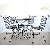 5 Piece Patio Dining Set Wrought Iron Table and 4 Chair Country Furniture Completely Handmade Powder Coated