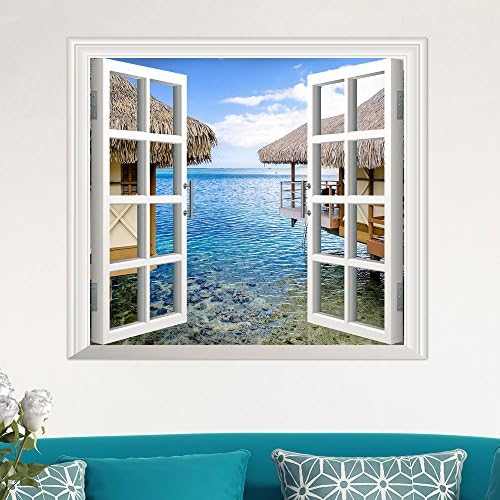 YUANMU 3D three-dimensional wall stickers window stickers window grilles emulation window (SEA ) study decorative painting living room bedroom self -definition three-dimensional wall stickers