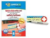 Quick Stick Write-on! Child ID Tattoos ICE (In Case of Emergency) 6pk. With FREE Tattoo Marking Pen by SafetyTat.