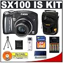 Canon PowerShot SX100IS 8MP Digital Camera with 10x Optical Image Stabilized Zoom (Black) + Transcend 2GB SecureDigital Memory Card + USB Card Reader + NiMH Rapid Charger & High-Capacity Rechargeable Batteries + Padded Camera Case