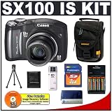Canon PowerShot SX100IS 8MP Digital Camera with 10x Optical Image Stabilized Zoom (Black) + Transcend 2GB SecureDigital Memory Card + USB Card Reader + NiMH Rapid Charger & High-Capacity Rechargeable Batteries + Padded Camera Case