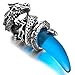 Men's Stainless Steel Pendant Necklace Crystal Silver Blue Dragon Wolf Tooth Tribal -with 23 inch Chain