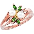 14K Rose Gold Akoya Cultured Pearl, Emerald and Diamond Ring