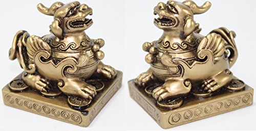 Set of 2 Feng Shui 3" Pi Yao Pi Xiu Wealth Porsperity Statue Figurine Paperweights Housewarming Congratulatory Gift US Seller