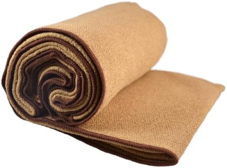 Yoga Mat Towel - Best Accessory for Hot Yoga - Skidless Yoga Towel with Non Slip Grip; Exercise, Fitness, Pilates, and Yoga Gear; Money Back Guarantee (Tan)