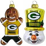 NFL Green Bay Packers Blown Glass Gingerbread Man & Top Hat Snowman Ornament 2-Pack