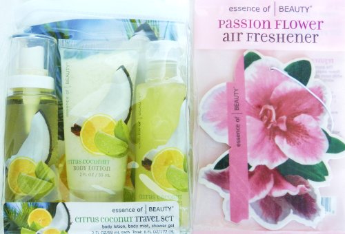 Essence of Beauty 3-Piece Citrus Coconut Gift/Travel Set and Air Freshener Bonus
