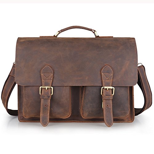 Kattee Handmade Genuine Leather Laptop Briefcase Messenger Bag All Travel Bag