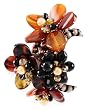 Classy Large Black and Brown Stone Flower and Faux Pearl Stretch Bracelet