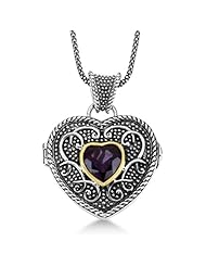 Heart Shaped Amethyst Locket Necklace Balinese Sterling Silver and 14k Yellow Gold (4.00ct)
