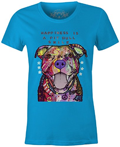 Happiness Is A Pit Bull Smile Womens’ Fashion Tee (Large, Turquoise)